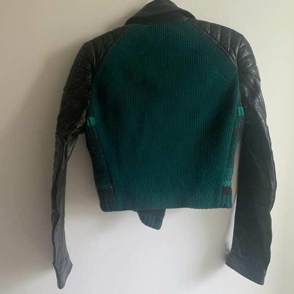 BURBERRY Boho Leather Motorcycle Jacket – Green Tribal Knit, Size XS *SO RARE* - Picture 3 of 11